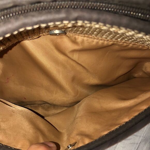 lina Woven Knit Macrame Thread Vinyl Combo Hobo Tan Brown Shoulder Bag - Picture 8 of 15